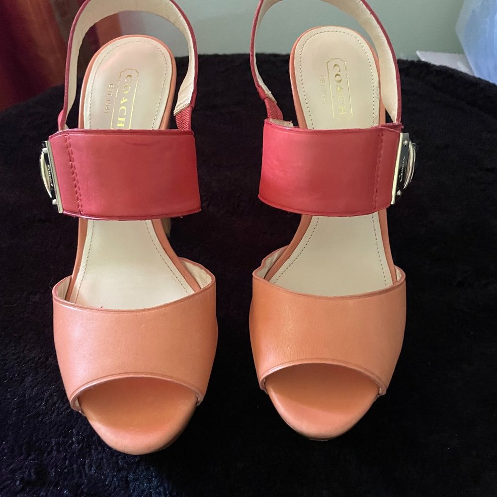 Coach Darcey Leather Pink Multi Heels  - Size 7